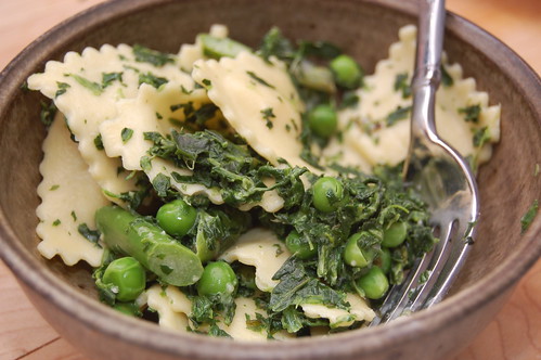 Ravioli with Asparagus, Spinach and Peas