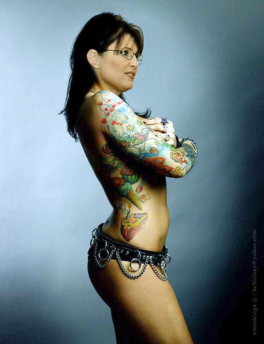 Sarah Palin - Tattoo Collage. Technically, I guess she is human after all.
