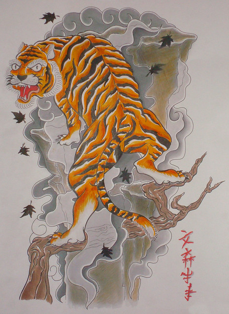 japanese tiger tattoo. made in markers