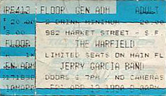 Ticket for Jerry Garcia Band - 4/13/90 Warfield Theatre, San Francisco