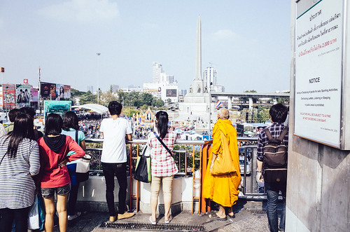 Observing protests near Victory Monument, Bangkok ©  Tony