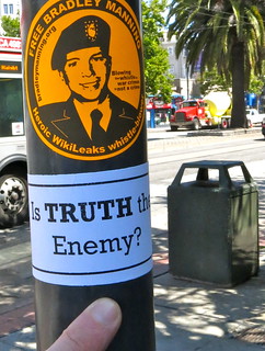From http://www.flickr.com/photos/98710702@N08/9254300525/: is TRUTH the enemy? : bradley manning sticker,  san francisco (2013)