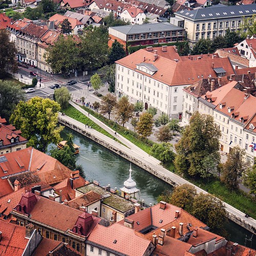 2013   #Travel #Memories #Throwback #2013 #Autumn #Ljubljana #Slovenia   #Old #Town #Landscape #View #Church #Red #Roof #River #Boat #Square #Plaza ©  Jude Lee