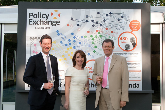 Sky News presenters Alistair Bunkall, KAY BURLEY and Jon Craig at Policy Exchanges 2013 summer party with our infographic charting our policy impact