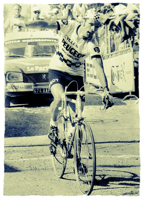 Frenchman Bernard Théˆvenet celebrates a solo stage 15 of the1975 Tour de France