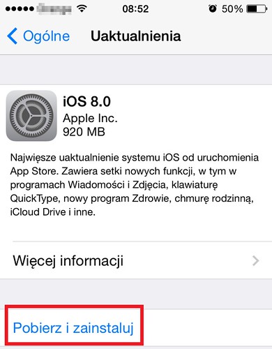 Instalacja iOS 8 iPhone 4S