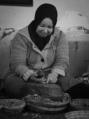 Women preparing argan nuts for oil