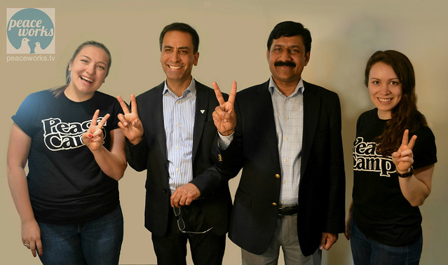 Left to right: Anneke Pries-Klassen (Peace Camp), Jahan Zeb (Global Peace Centre Canada), Ziauddin Yousafzai (Malalas father) and Katie Gingerich (Peace Camp)
