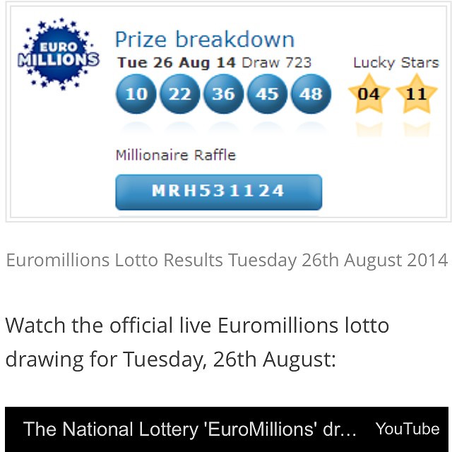 Euromillions lotto results for Tuesday 26th August 2014. Visit www.lotto-results-online.com for more information and to watch the live draw.