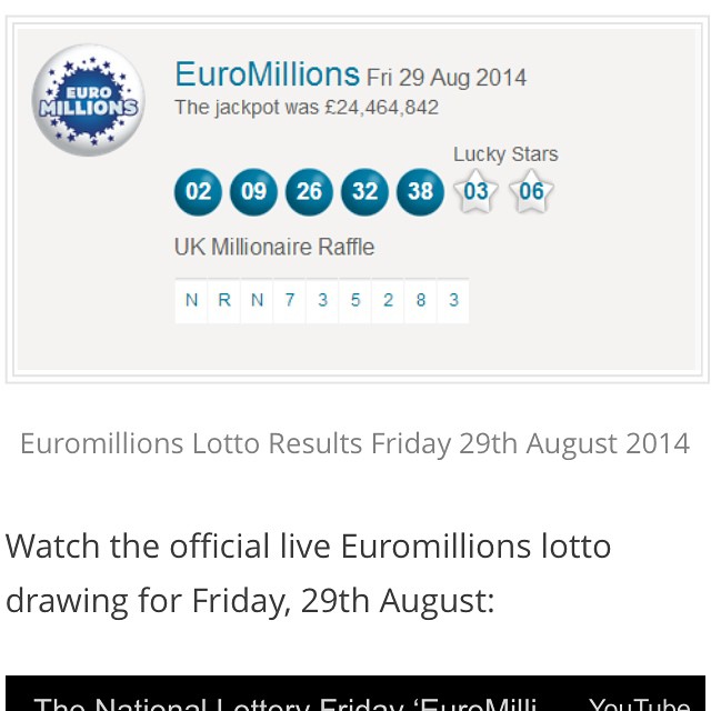 Euromillions lotto results for Friday 29th August 2014.  Visit www.lotto-results-online.com for more information and to watch the live draw.