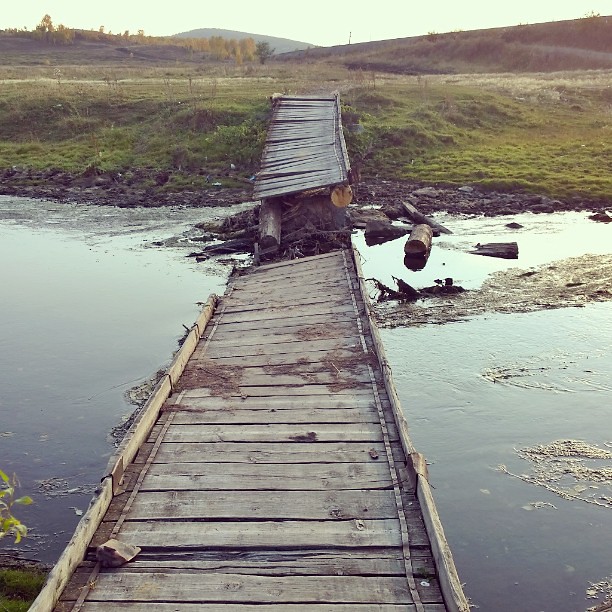 : A #broken #wooden #bridge at the #Miass river. Near Miass-2. # #  #  #.  -2.   2    .