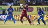 West Indian cricketer Darren Bravo in action during the first ODI match between India and West Indies at Jawaharlal Nehru Stadium in Kochi on Oct.8, 2014. (Photo: IANS)