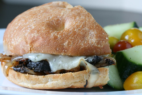 Oozing Cheese from Mushroom, Onion and Gruyere Sandwich