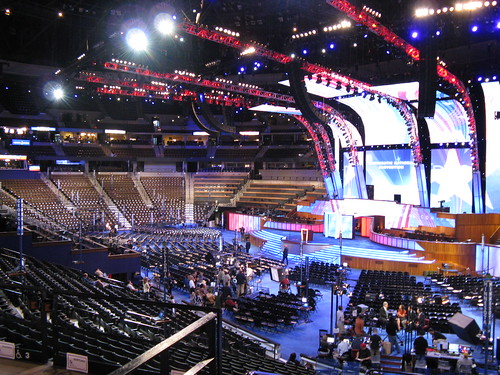 The convention hall inside the Pepsi Center in Denver on Monday morning, August 25.