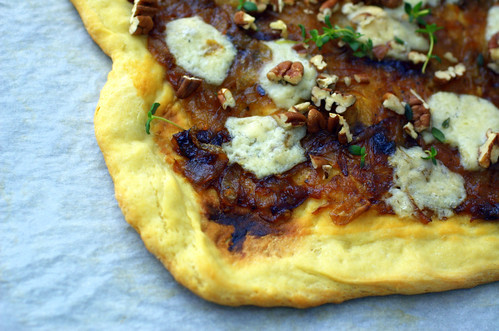 Pizza with Caramelized Onions, Gorgonzola and Pecans