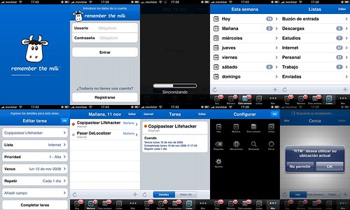 Collage de capturas de la aplicación nativa para iPhone y iPod Touch de Remember The Milk