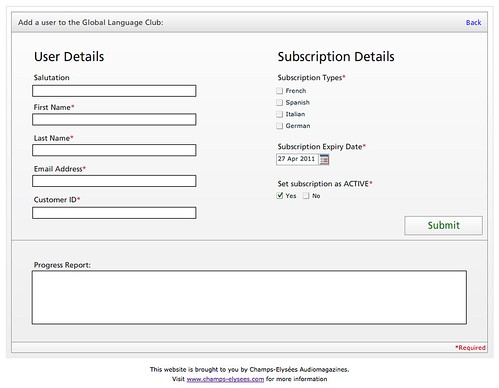 Global Language Club - Input User Subscription Screen
