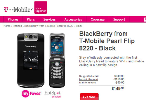 Blackberry Pearl Flip 8220 Noir chez T-Mobile