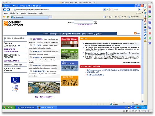 Captura de pantalla de aragon.es con Explorer 7