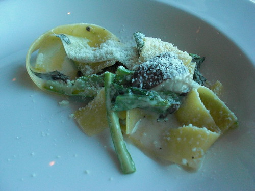 pappardelle with asparagus, baby spinach, and cheese