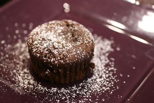 molten chocolate cake with powdered sugar