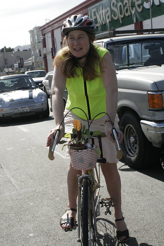 sacha with chard in her bike basket