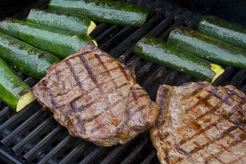 grilled steaks and zucchini