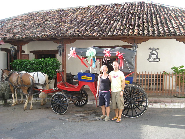 carriage ride stopping in front of William Walker's house in Granada, Nicaragua