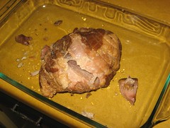 Cooked pork shoulder resting