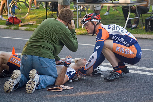 Down rider getting initial aid