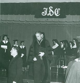 Freshman Investiture (01) - Faculty leave the stage at the end of the investiture ceremony (1958)