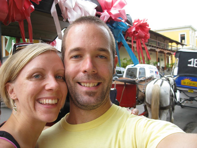 posing with our horse and carriage in Granada, Nicaragua