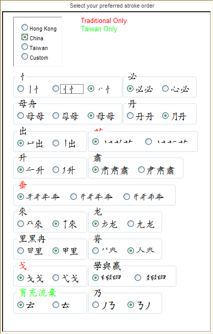Chinese Character Stroke Variants