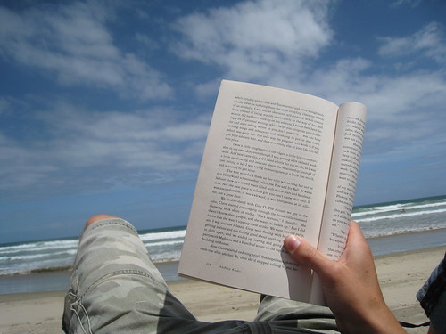 uomo legge in spiaggia