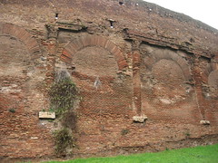 Part of the Aurelian wall in Rome showing miscellaneous building materials