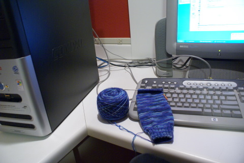 knitting socks while waiting for computer #2