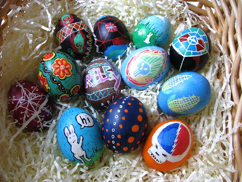 A basket of finished eggs
