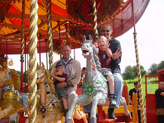my Dad, my wife and the kids on the Carousel at Beamish (flickr)