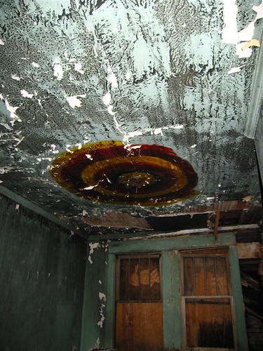 Fire damaged pyschedelic ceiling paint