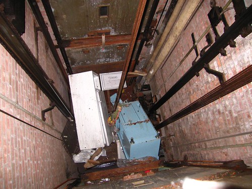Junk filled elevator shaft