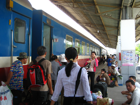 Getting on the train in Saigon