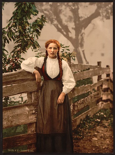 norwegian girl in traditional garb, ca. 1900