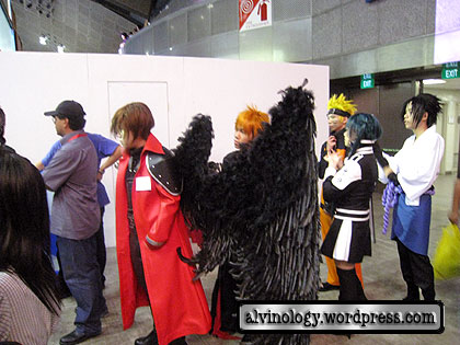 cosplayers queuing