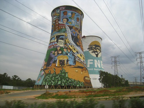 The iconic painted towers (of an old coal plant) in Soweto