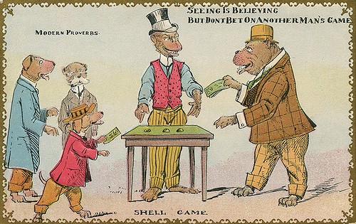 old shell game postcard