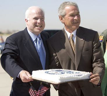 Bush and McCain Eating Cake