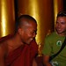 Having fun with a monk, Shwedagon pagoda