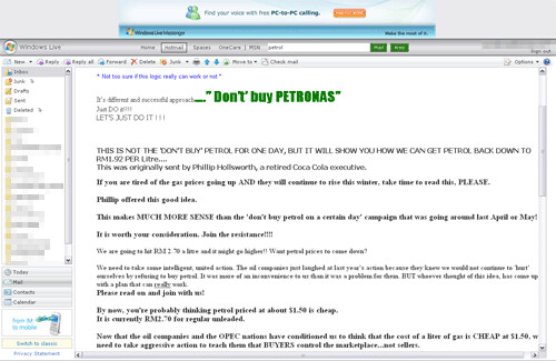 Petronas urges public not to join e-mail campaign? Say no to Petronas?