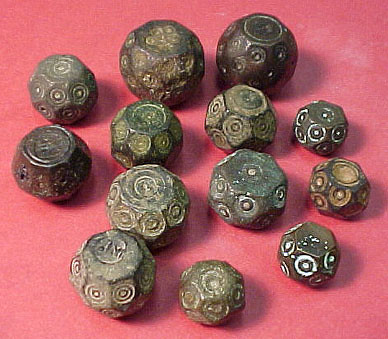 Islamic 10th-16th cent. A.D. anonymous bronze, multi-sided weights; 13 pieces of assorted sizes.