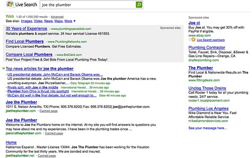 Joe The Plumber On Microsoft Live Search